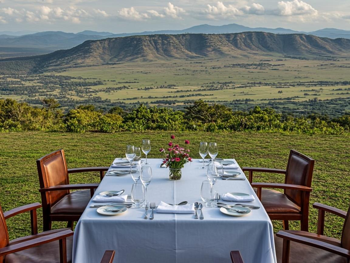 Lunch setup with a view of the Ngorongoro Crater